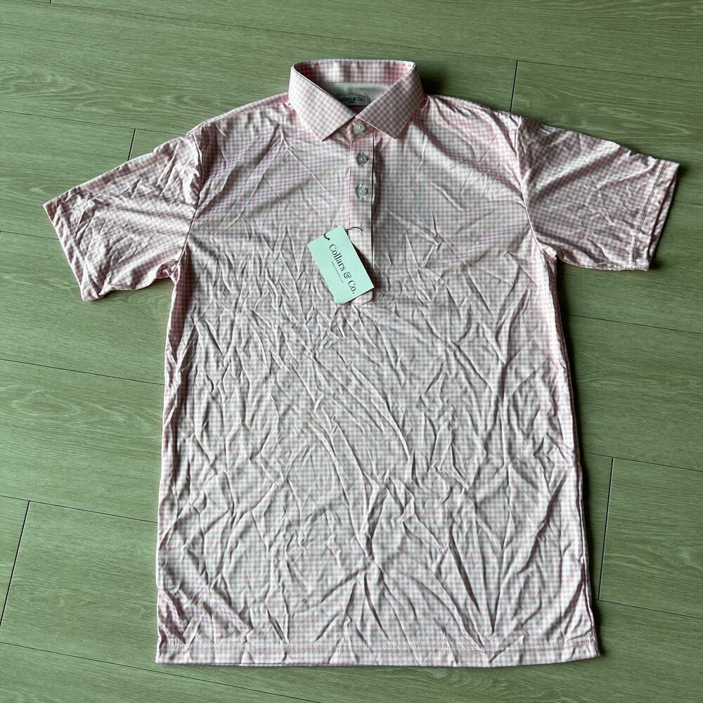 Collars & Co Dress Collar Polo Mens Large Pink White Gingham